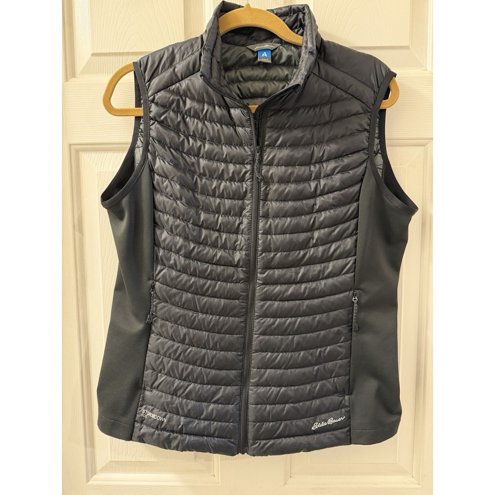 Women's Down Vest Eddie Bauer Large Lightweight Zip Up Black